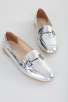 Shoeberry Women's Tiana Silver Crocodile Buckle Casual Loafer