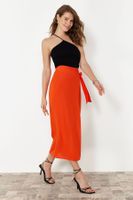 Trendyol Orange Tied Double Breasted Closure Viscose Fabric Maxi Length Woven Skirt