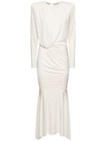 Satin Draped L/s Open Back Long Dress