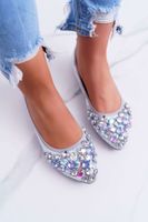 Boto Baleriny Damskie z Kamieniami Srebrne Crystal