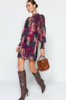 Trendyol Multi-Colored Mini Straight Cut Printed Woven Winter Dress