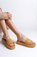 Capone Outfitters Wedge Heel Straw Wrapped Straw Single Strap Women's Slippers