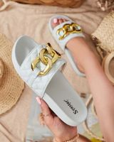 Resti Blue women's quilted slippers with a gold chain Eteris - Footwear