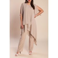 Set Aus Eleganter Transparenter Tunika Und Langer Hose Claudette, Beige