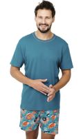 Men's Crab pyjamas, short sleeves, shorts - blue-green/print