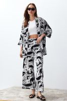 Trendyol Black Patterned Woven Kimono-Pants Set