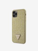 Guess Rhinestones Triangle Metal Logo Kryt pro iPhone 11 Pro Max Gold Etui za telefon ljubičasta