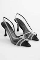 Shoeberry Women's Antoi Black Transparent Stone Heeled Shoes