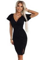 479-9 NINA elegantní šaty s překládaným výstřihem, rukávkem a páskem - ČERNÁ