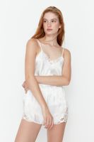 Trendyol Ecru Laced Rope Strap Satin Woven Pajama Set