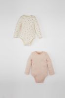 DEFACTO Baby Girl Newborn Ecru Buttoned Snap Envelope Collar Heart Patterned 2-Piece Long Sleeve Snap Bodysuit