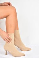 Fox Shoes Women's Beige Knitwear Thin Heel Boots