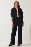 Happiness İstanbul Women's Black Casual Knitted Shirt and Trousers Set