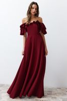 Trendyol Burgundy A-Cut Flounce Woven Long Elegant Evening Dress