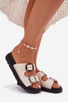 Boto Klapki Damskie Z Klamrami Na Platformie Beżowe Elamas