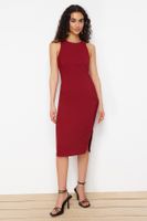 Trendyol Claret Red Straight Cut Crew Neck Midi Pencil Skirt Woven Dress