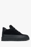 Estro: Czarne wysokie trampki męskie z włoskiego weluru naturalnego i skóry z futrzanym wypełnieniem