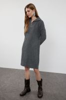 Trendyol Anthracite Mini Knitwear Zipper Dress