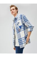 Koton Plaid College Shirt Jacket Embroidered Pocket Detailed Classic Collar