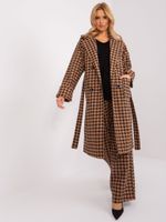 Camel and black long coat with belt