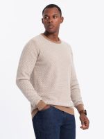 Ombre Men's RELAXED FIT knitted sweater with patterns - light brown