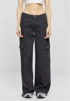 Damen Hose URBAN CLASSICS - Mid Waist Cargo Denim - schwarz Charcoal Washed 26