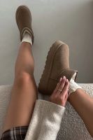 Boto Śniegowce Damskie Na Platformie Ocieplane Futerkiem Khaki Vesirae