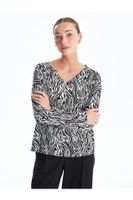 LC Waikiki LCW V-neck Print Long Sleeve Women's Blouse