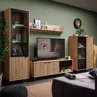 Obývacia stena s osvetlením nautille - dub/čierna