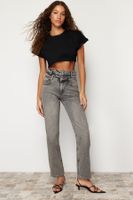 Trendyol Anthracite Double Belted High Waist Wide Leg Jeans