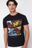 Trendyol Black Car Printed Oversize/Wide Cut T-Shirt