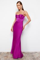 Trendyol Fuchsia Fitted Corset Detailed Woven Satin Long Evening Evening Dress