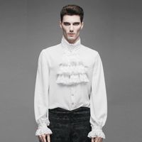 Moška srajca DEVIL FASHION - Iago Gothic Chiffon Shirt with a Bowtie - Porcelain Frost M