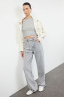 Trendyol Gray Pocket Detailed High Waist Wide Leg Jeans