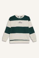 DEFACTO Boy Oversize Wide Pattern Crew Neck Striped Printed Thick Sweatshirt