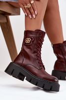 Boto Ocieplane Botki Wokrery Damskie Z Ozdobą Bordowe Melisse