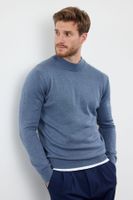 Trendyol Blue Slim Cotton Half Turtleneck Plain Knitwear Sweater