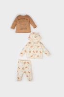 DEFACTO Baby Boy 3-Piece Set Bear Printed Crew Neck Sweatshirt Hooded Cardigan Elastic Waist Bottoms