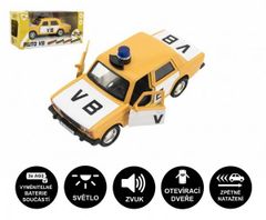Policajné auto VB kov / plast 11,5cm na spätné natiahnutie na batérie so zvukom v krabičke 15x7x7cm