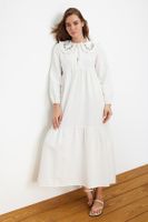 Trendyol Ecru Embroidery Detailed Linen Look Woven Dress
