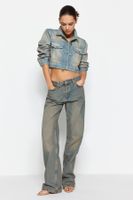 Trendyol Blue Faded Effect Vintage Low Waist Wide Leg Jeans