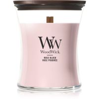 Woodwick Rose Blush dišeča sveča z lesenim stenjem 275 g