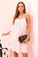 Kesi Włoski Dámské mušelínové šaty s ramínky a volánem pudrově růžová