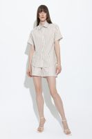 DEFACTO High Waist Wide Leg Linen Look Striped 100% Cotton Shorts