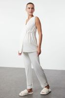 Trendyol Curve White Double Breasted Tied Sleeveless Knitted Maternity & Postpartum Pajama Set