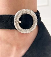 marka niezdefiniowana Czarne czółenka na słupku ze sprzączką i cyrkoniami Vellus