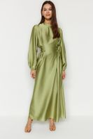 Trendyol Green Waisted Satin Evening Dress