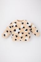 DEFACTO Baby Girl Regular Fit Crew Neck Heart Patterned Welsoft Plush Sweatshirt