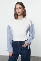 Trendyol Ecru Poplin Detailed Relaxed Knitted Blouse