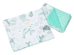 Medi Partners Quilt 55x75 + pillow 35x30 cotton + minky – Ocean + minty minky